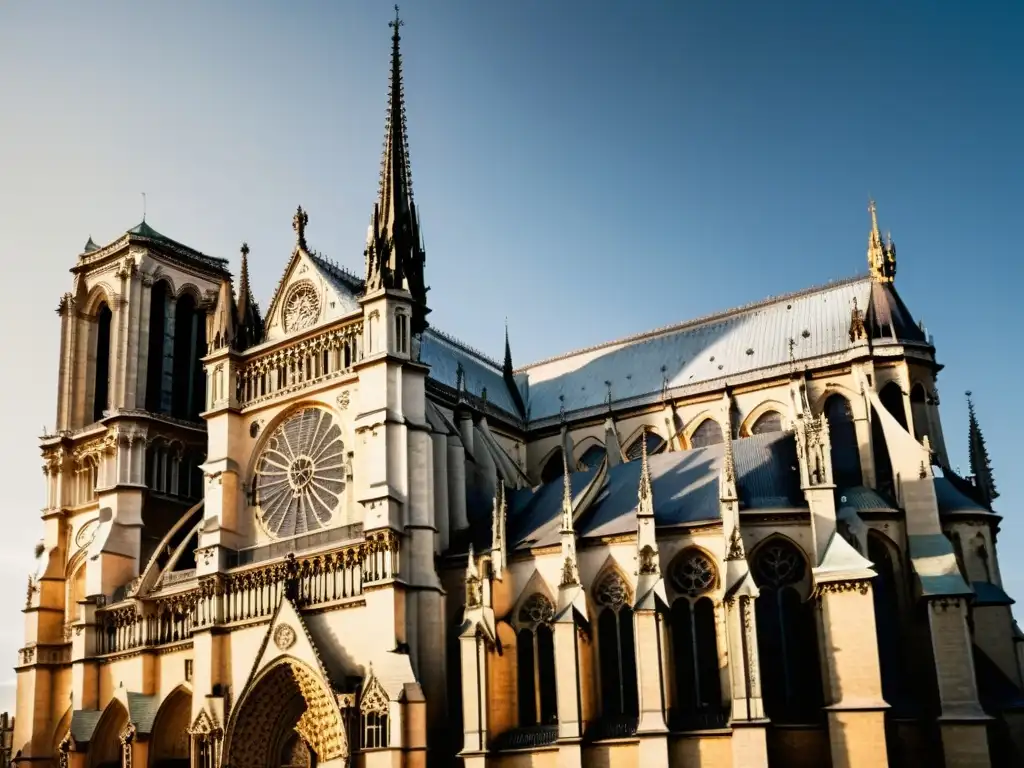 La majestuosa arquitectura gótica de Notre Dame al atardecer