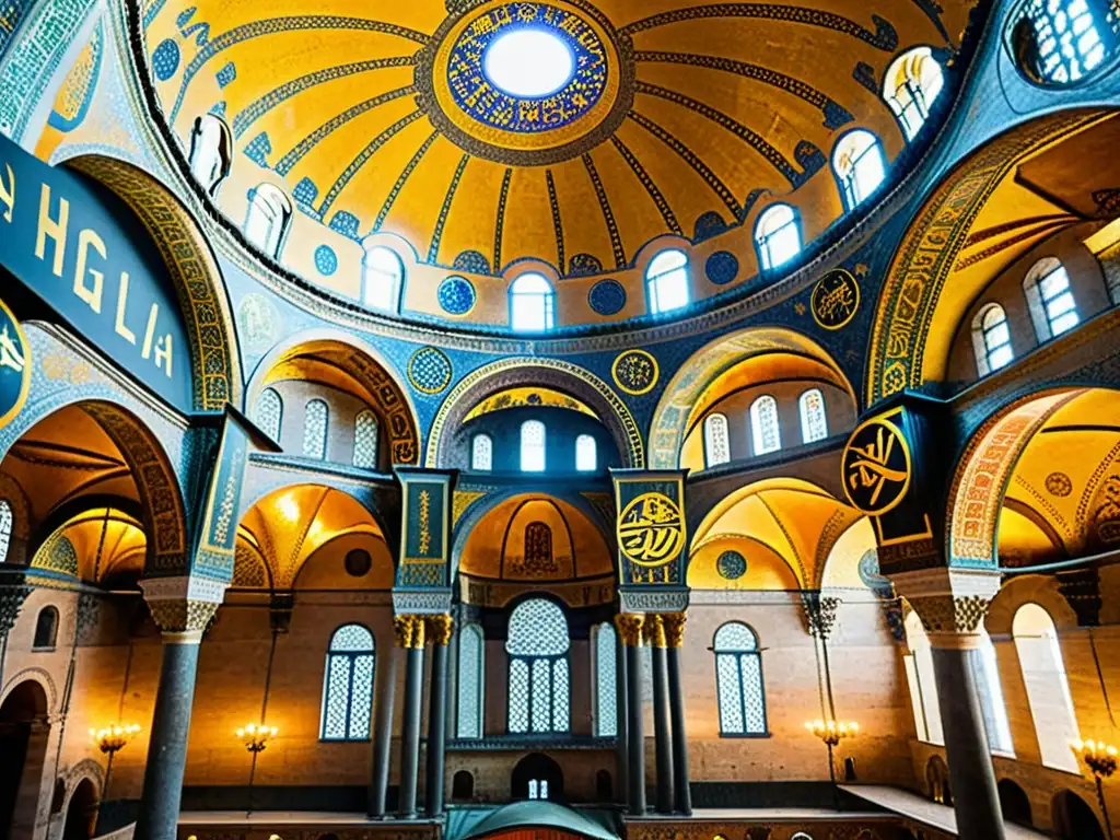 La majestuosa cúpula central de la Hagia Sophia en Estambul, Turquía, resplandece con los elementos característicos de las iglesias bizantinas