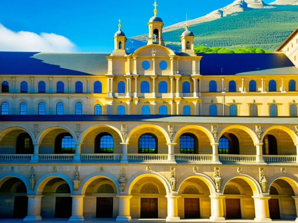 La majestuosa fachada del Monasterio de San Lorenzo de El Escorial en España, muestra el manierismo histórico de su arquitectura ornamentada