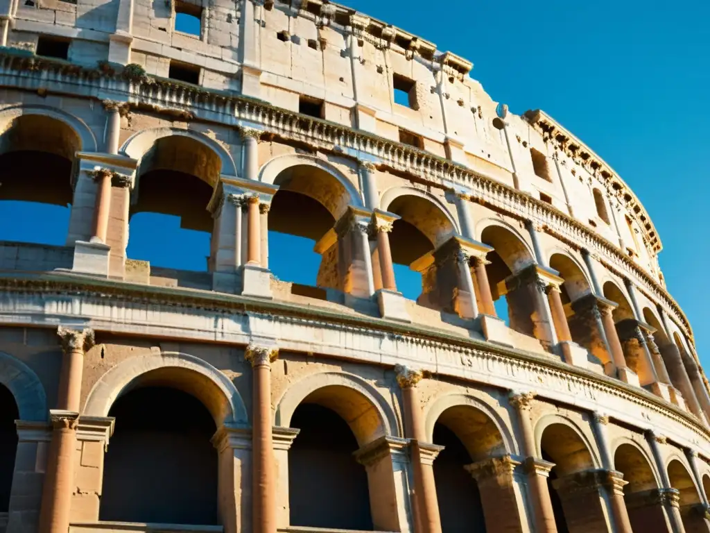 La majestuosa influencia de la historia en la arquitectura: el antiguo Coliseo Romano bañado en cálida luz dorada