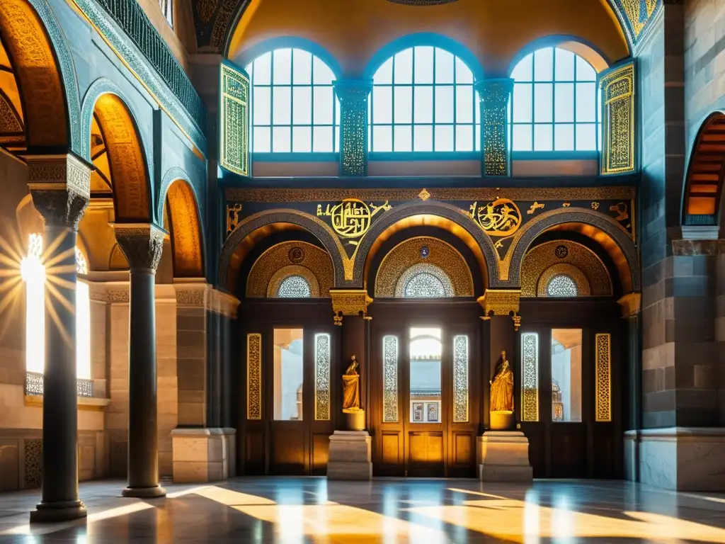 La majestuosidad del portal de la Hagia Sophia, con sus detalles y simbolismo bizantino, bañado por la cálida luz del sol