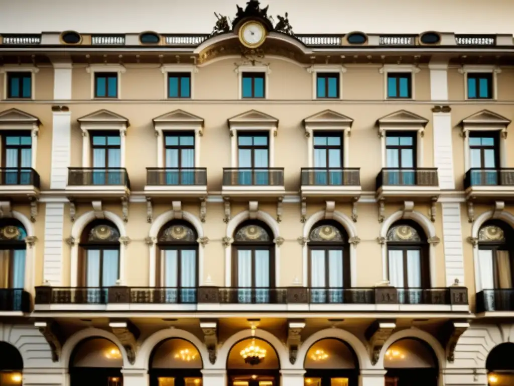 El majestuoso exterior del Grand Hotel et de Milan, evocando el esplendor arquitectónico Belle Époque en hoteles preservados