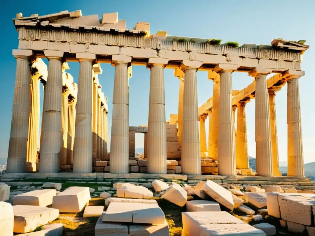 El majestuoso templo del Partenón en Atenas, Grecia, bañado por la cálida luz del sol