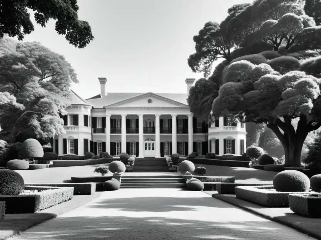 Majestuosa mansión histórica: elegancia atemporal Una mansión histórica con detalles ornamentados, columnas imponentes y jardines exuberantes