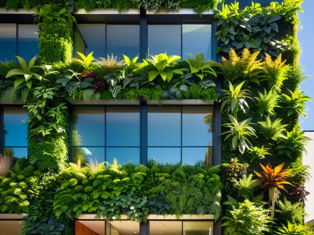 Una maravillosa integración de la naturaleza en arquitectura: un muro verde exuberante en contraste con un edificio moderno y sostenible