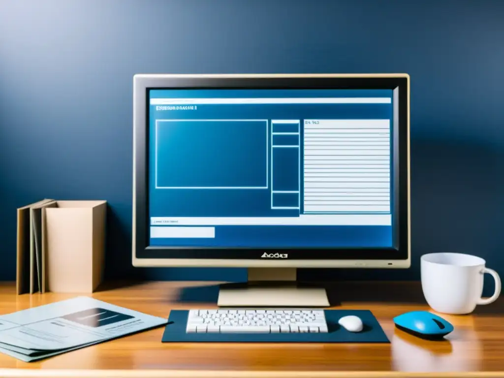 La evolución de software arquitectónico: de los 90s a hoy Monitor vintage muestra evolución del software de diseño arquitectónico con AutoCAD, planos, cascos VR y diseños modernos