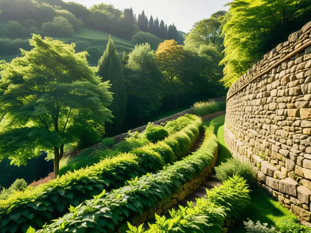 Un muro de contención ecológico urbano: una escena atemporal de integración armoniosa con la naturaleza