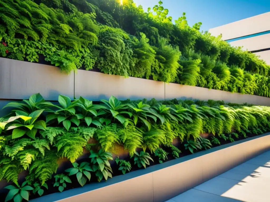 Un muro de contención ecológico urbano se integra armoniosamente con plantas y verdor, creando una solución visualmente impresionante y respetuosa con el medio ambiente