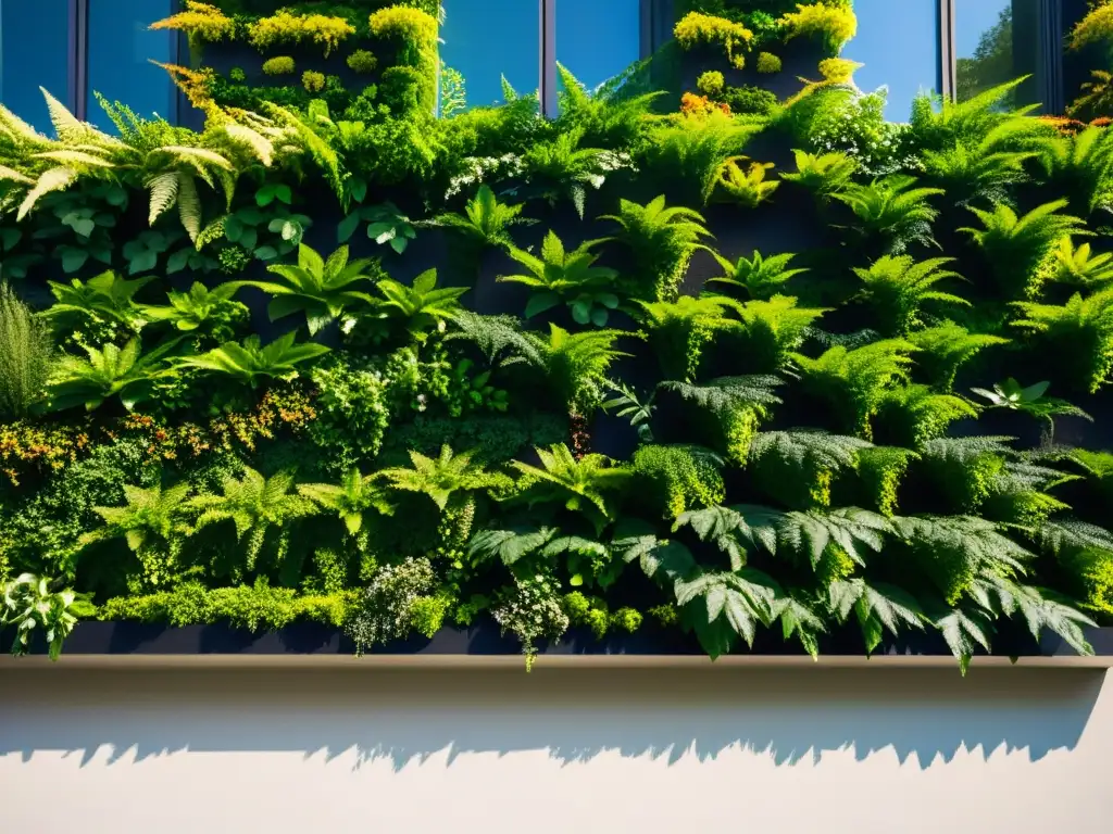 Un muro verde exuberante y vintage adorna un edificio urbano moderno, creando un contraste impresionante entre la naturaleza y la arquitectura