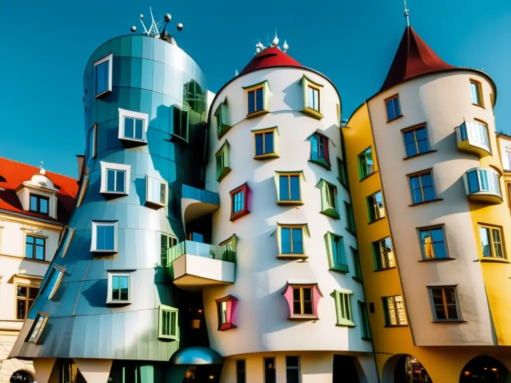 La icónica Casa Danzante en Praga, una obra maestra de la arquitectura postmoderna con su diseño juguetón y único, evocando nostalgia