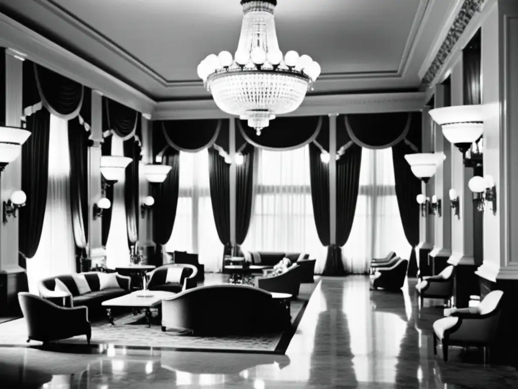 Opulencia y glamour de un lobby de hotel vintage con influencia en diseño hotelero y decoración de interiores residenciales