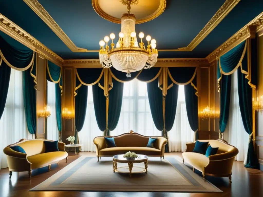 Opulenta sala de estar Belle Époque con detalles arquitectónicos y lujosos interiores