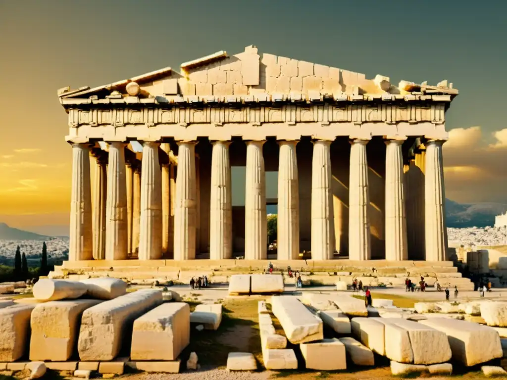 Fotografía vintage del Partenón en Atenas, Grecia, con la Proporción Dorada