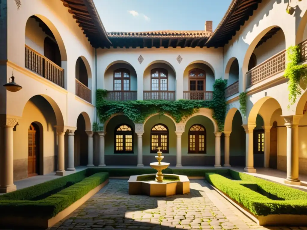 Un patio tradicional rodeado de edificios históricos con ventilación natural en arquitectura histórica