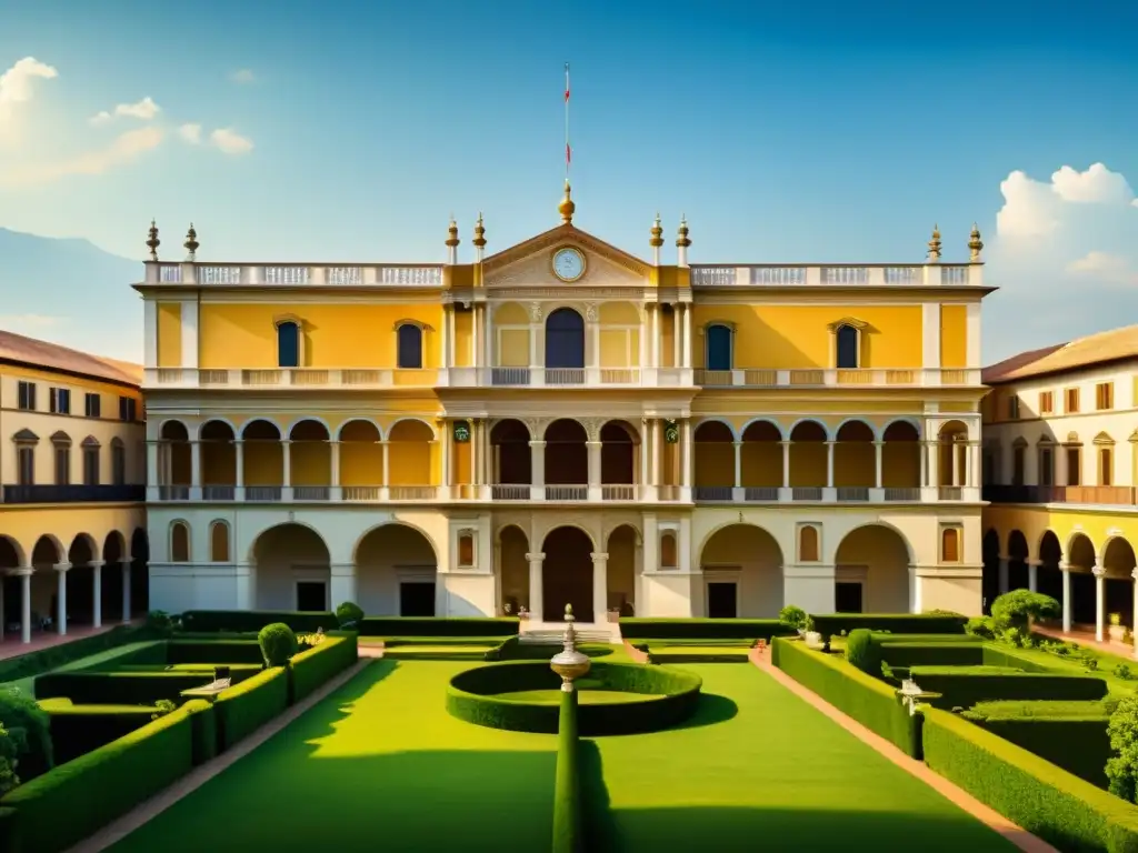 Una pintura vintage de alta resolución del Palacio Farnesio en el Alto Renacimiento, con detalles arquitectónicos y exuberantes jardines