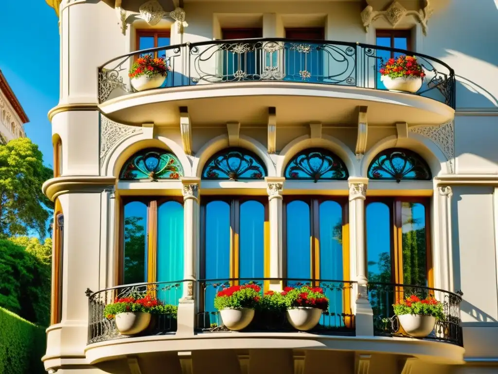 Propiedades de estilo Art Nouveau en venta: Hermosa arquitectura vintage con balcones de hierro forjado, fachada curva y jardín exuberante