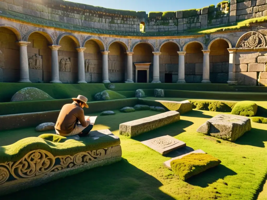 Exploración real de antigua arquitectura, arqueólogos examinan detalladamente sitio histórico