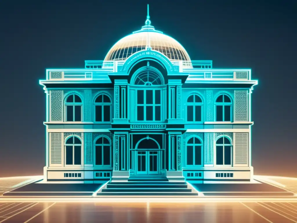 Realidad aumentada en arquitectura histórica: una combinación de elementos vintage y tecnología futurista en un plano arquitectónico