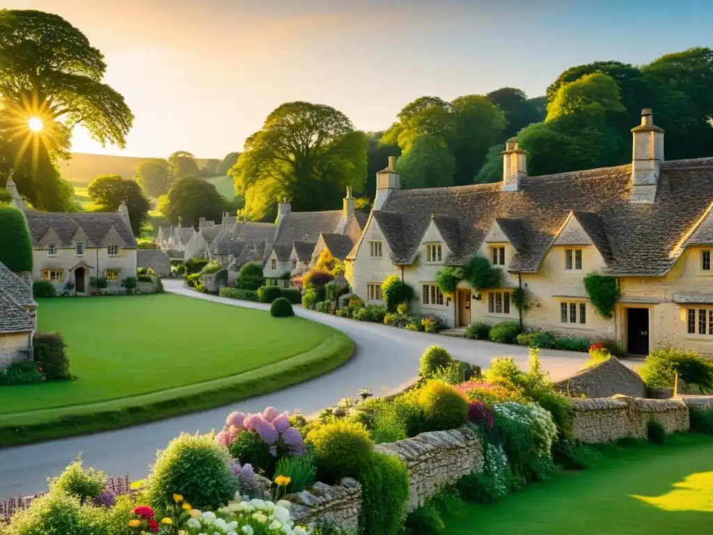 Recorrido por la arquitectura tradicional de pueblos europeos: encantadoras casas de piedra con jardines floridos en Bibury, Cotswolds