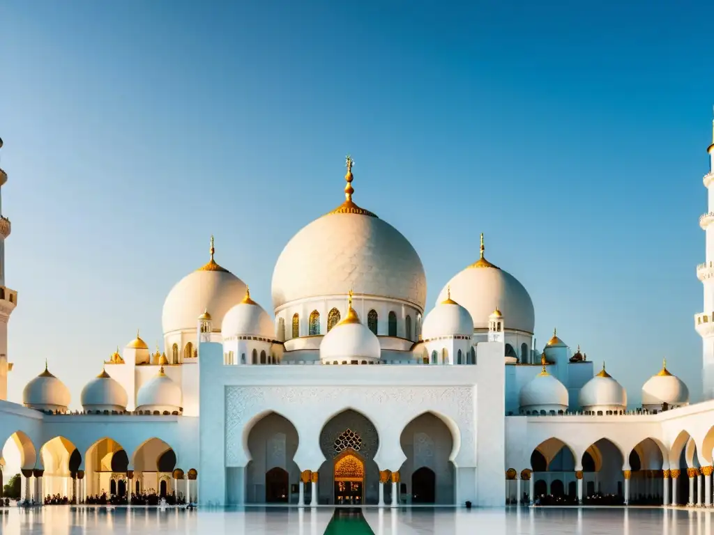 Renacimiento de la arquitectura islámica en diseño contemporáneo: fachada de la Mezquita Sheikh Zayed, con mosaicos coloridos y patrones geométricos