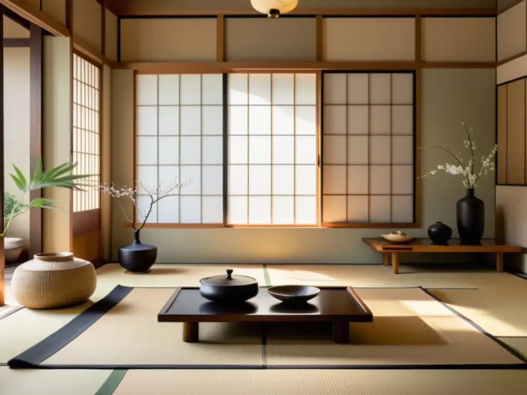 Salón sereno con aplicaciones de principios japoneses en decoración occidental