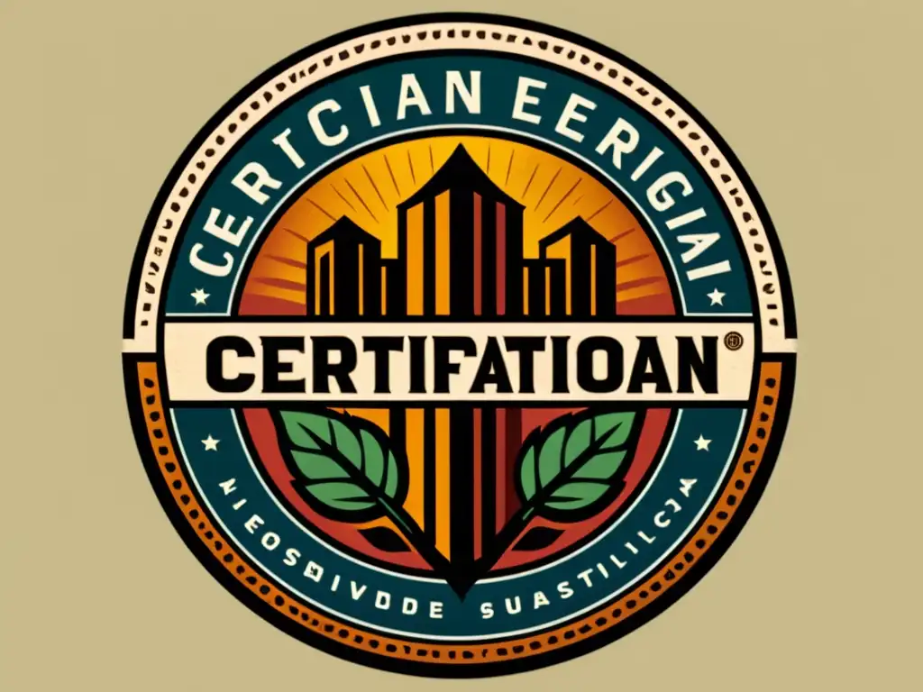 El sello de certificación energética vintage muestra detalles ornamentados, tipografía elegante y colores cálidos