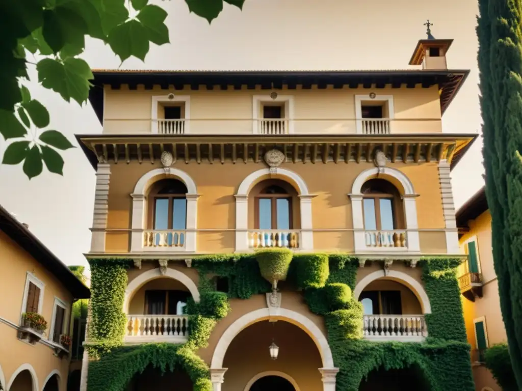 Restauración sostenible del Castello di Rivoli: Fotografía vintage de la fachada del castillo, con detalles arquitectónicos y verdor exuberante