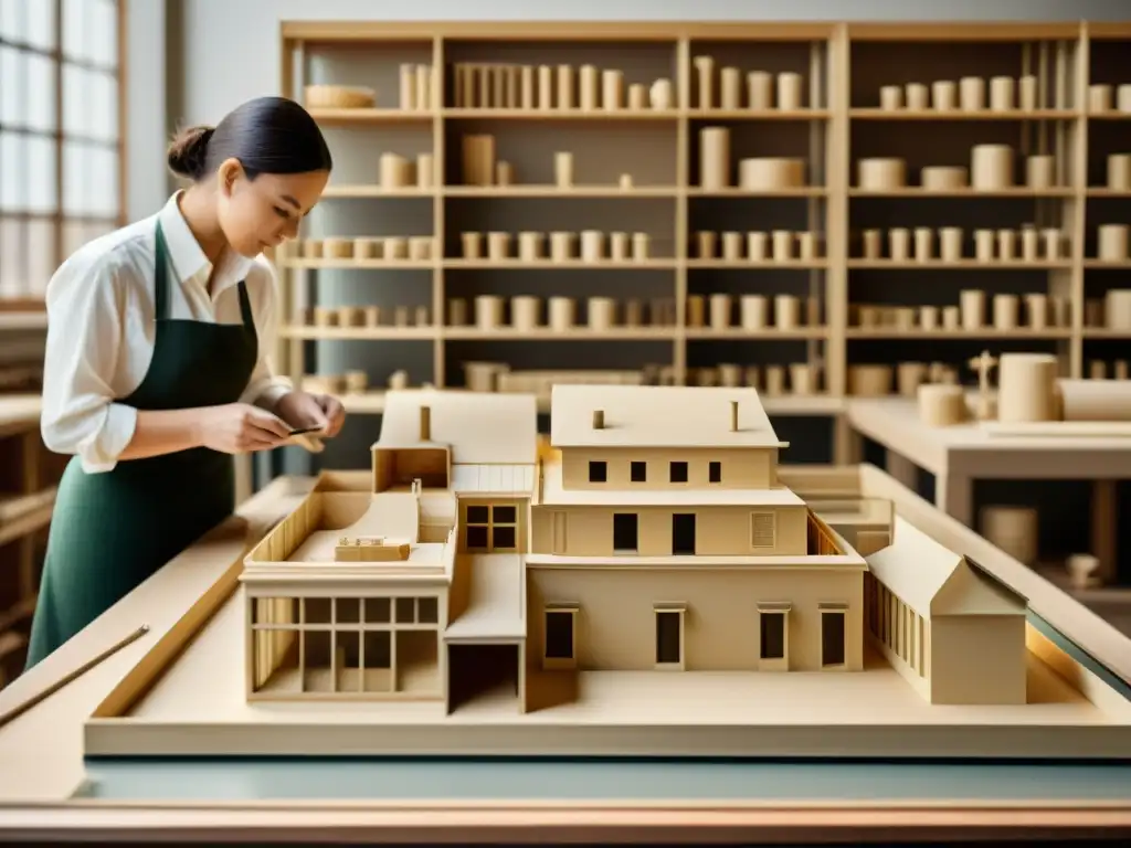 Un taller de modelado arquitectónico, evocando la evolución de la representación física de maquetas en la arquitectura