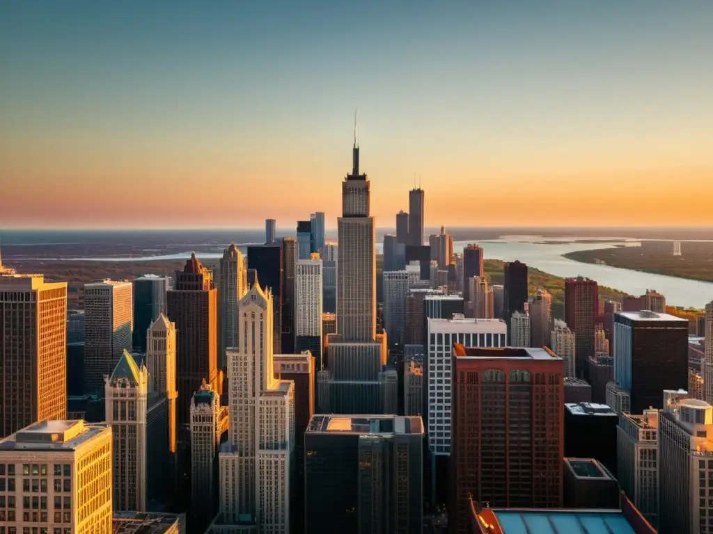 Tour arquitectónico de rascacielos en Chicago, bañados por la cálida luz dorada al atardecer