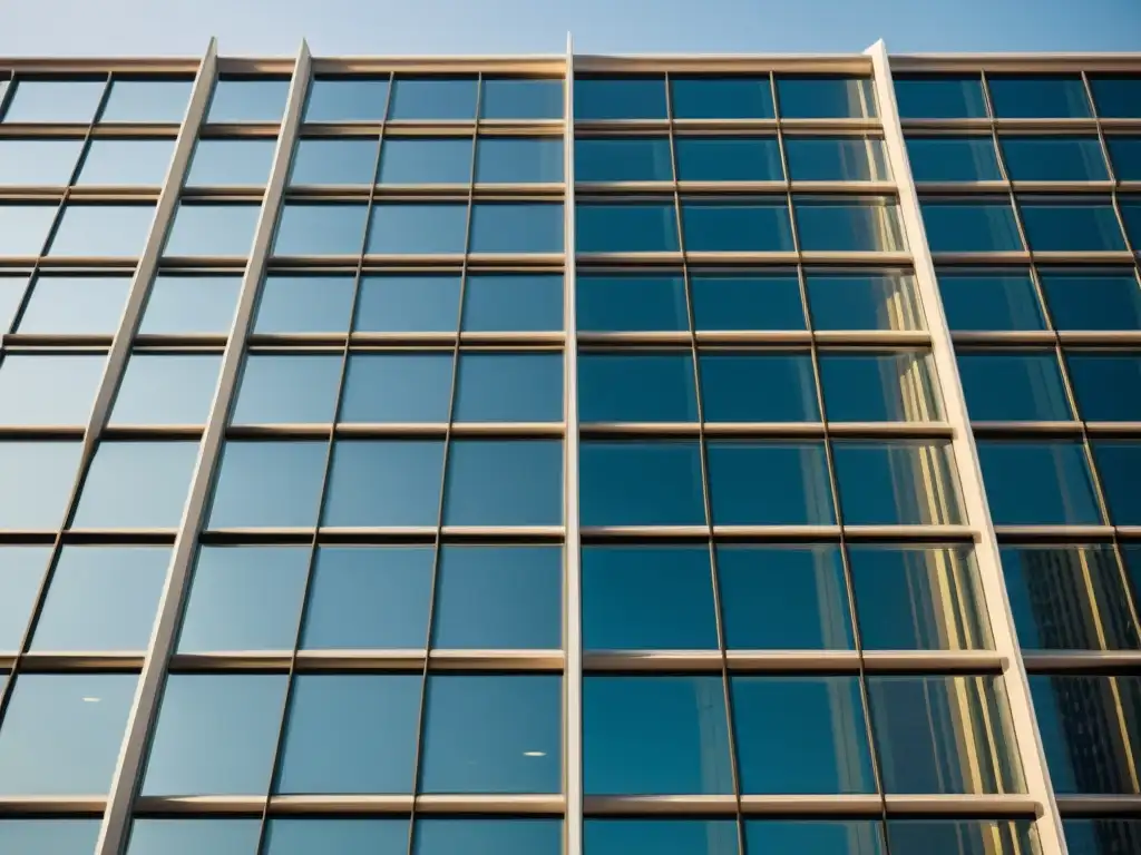 Ventanas inteligentes control transparencia en moderno edificio urbano, capturadas desde ángulo impactante, con diseño innovador y estética futurista