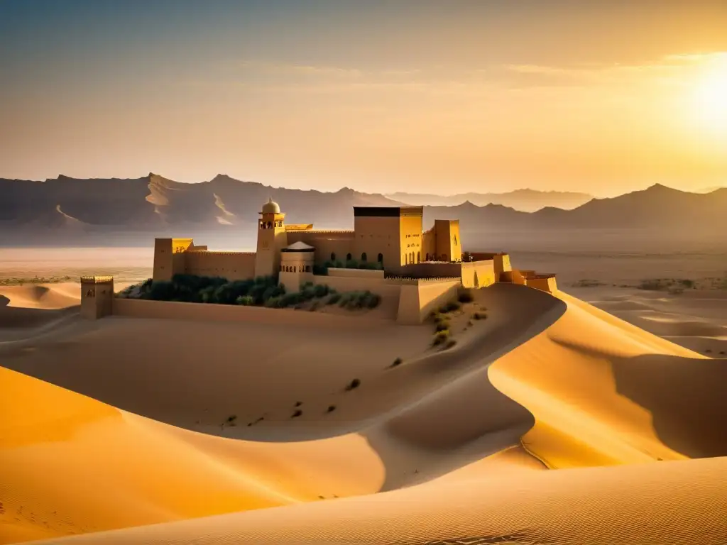 Una fotografía vintage del Qasr Al Sarab, una impresionante fortaleza tradicional en el desierto