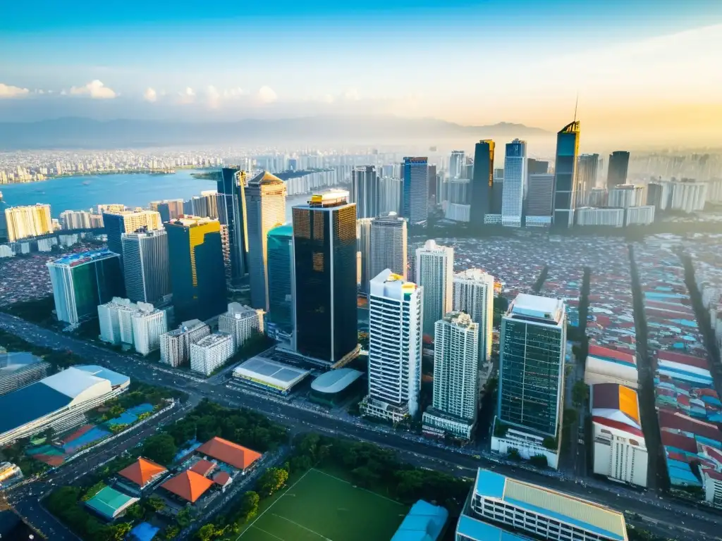 Esplendor arquitectónico de Manila: pasado y presente en armonía Vista aérea impresionante de Manila con innovación arquitectónica y vibrante energía urbana