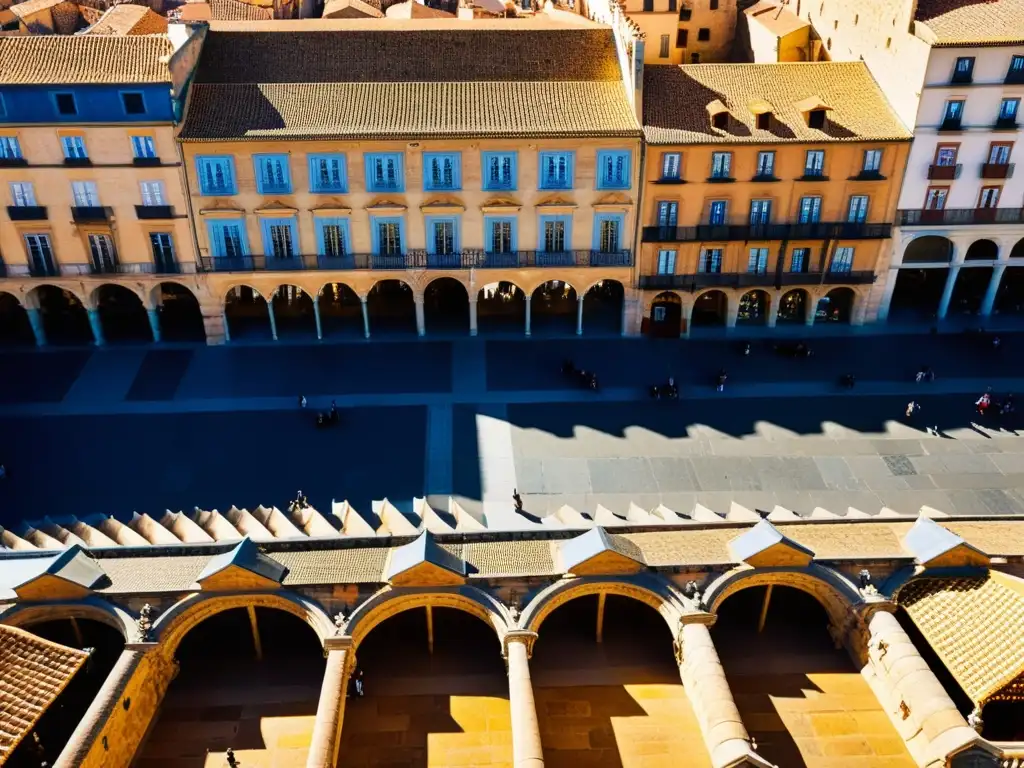 Vista aérea de la Plaza Mayor en Salamanca, España, destacando la arquitectura barroca