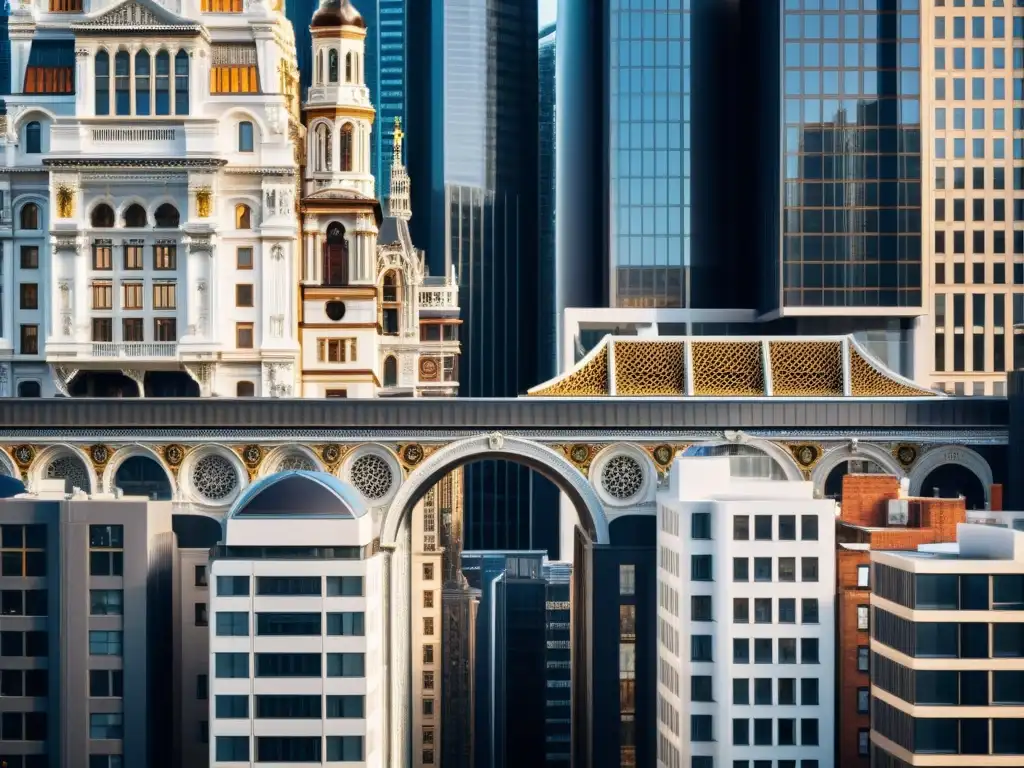 Vista de la ciudad histórica con arquitectura tradicional y modernos rascacielos, mostrando la coexistencia de ambos estilos en un entorno urbano
