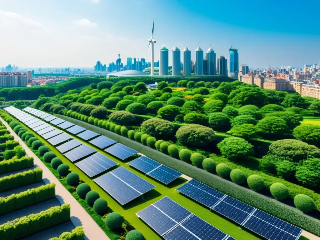 Vista de la ciudad con urbanismo sostenible, armonía entre naturaleza y desarrollo urbano