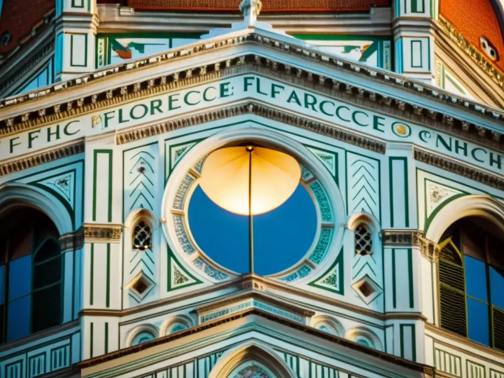 Vista detallada de la cúpula renacentista de la Catedral de Florencia, iluminada por cálidos rayos de sol