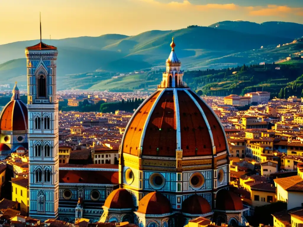 Vista detallada del icónico domo de la Catedral de Florencia, con su intrincada arquitectura renacentista