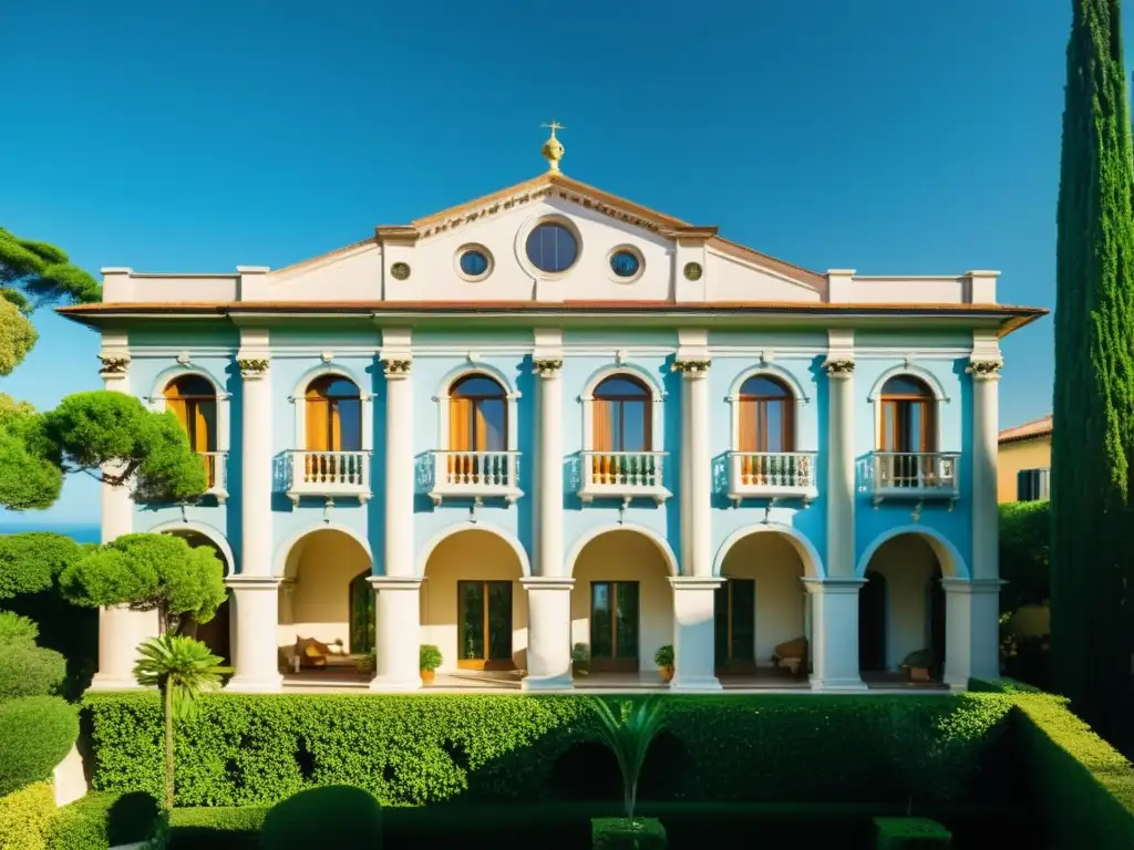 Vista exterior de La Villa Madama, ideal renacentista con arcos, columnas y detalles decorativos