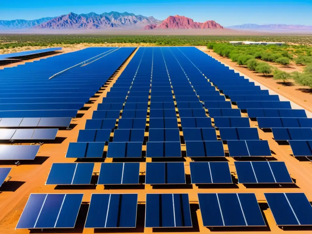 Vista impresionante de la autonomía energética en el Instituto Tecnológico de Arizona, con paneles solares brillando en el desierto