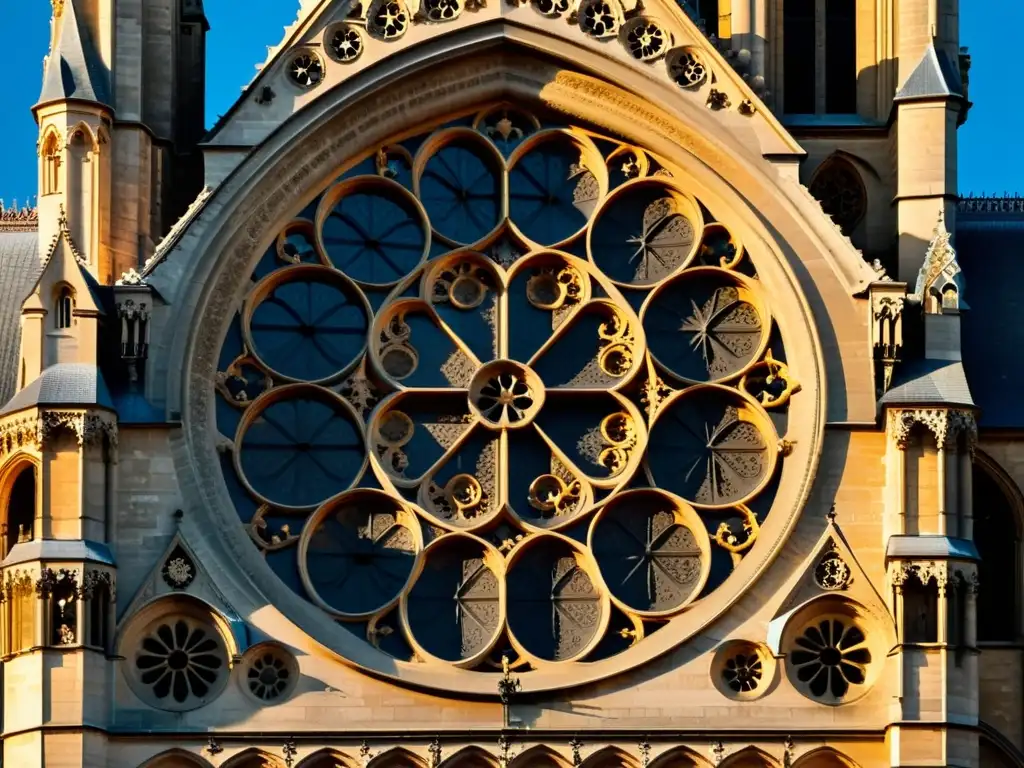 Vista impresionante de la fachada de la Catedral de Notre Dame al atardecer, destacando su arquitectura gótica en Europa