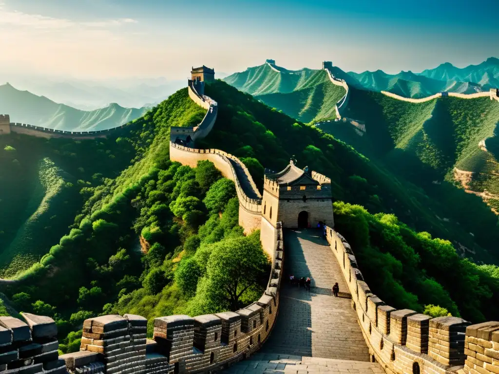 Gran Muralla China: Eterna belleza y legado Vista panorámica de la Gran Muralla China, destacando las innovaciones en su construcción y su majestuosa belleza atemporal