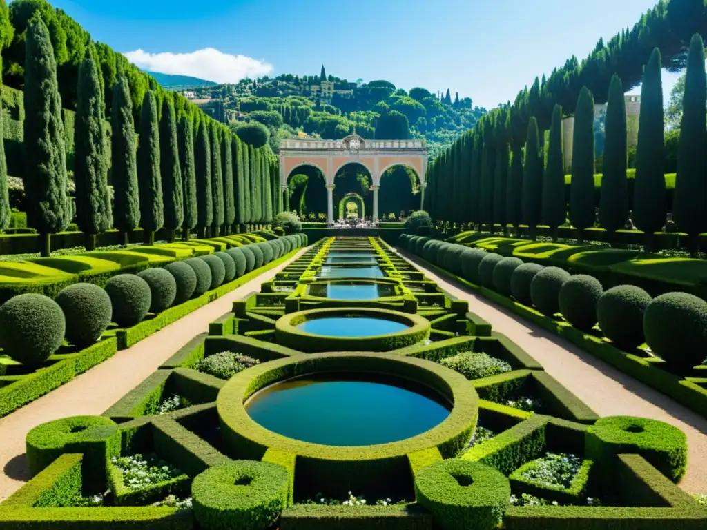 Vista panorámica del jardín renacentista Villa d'Este en Tívoli, Italia