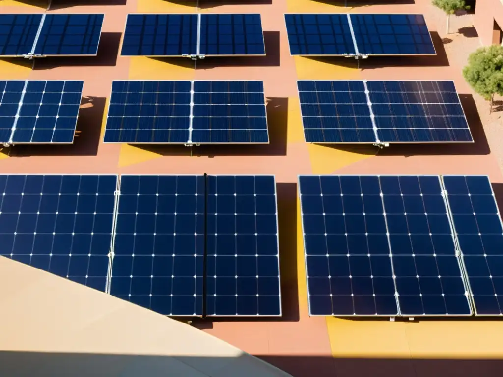 Vista vintage del campus del Instituto de Tecnología de la Universidad de Arizona con paneles solares en un día soleado